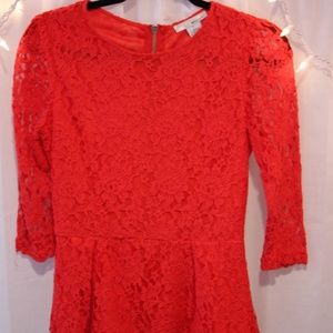 Red lace peplum top with zipper up the back